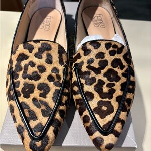 Franco Sarto Brown and Black Flats with Leopard Print